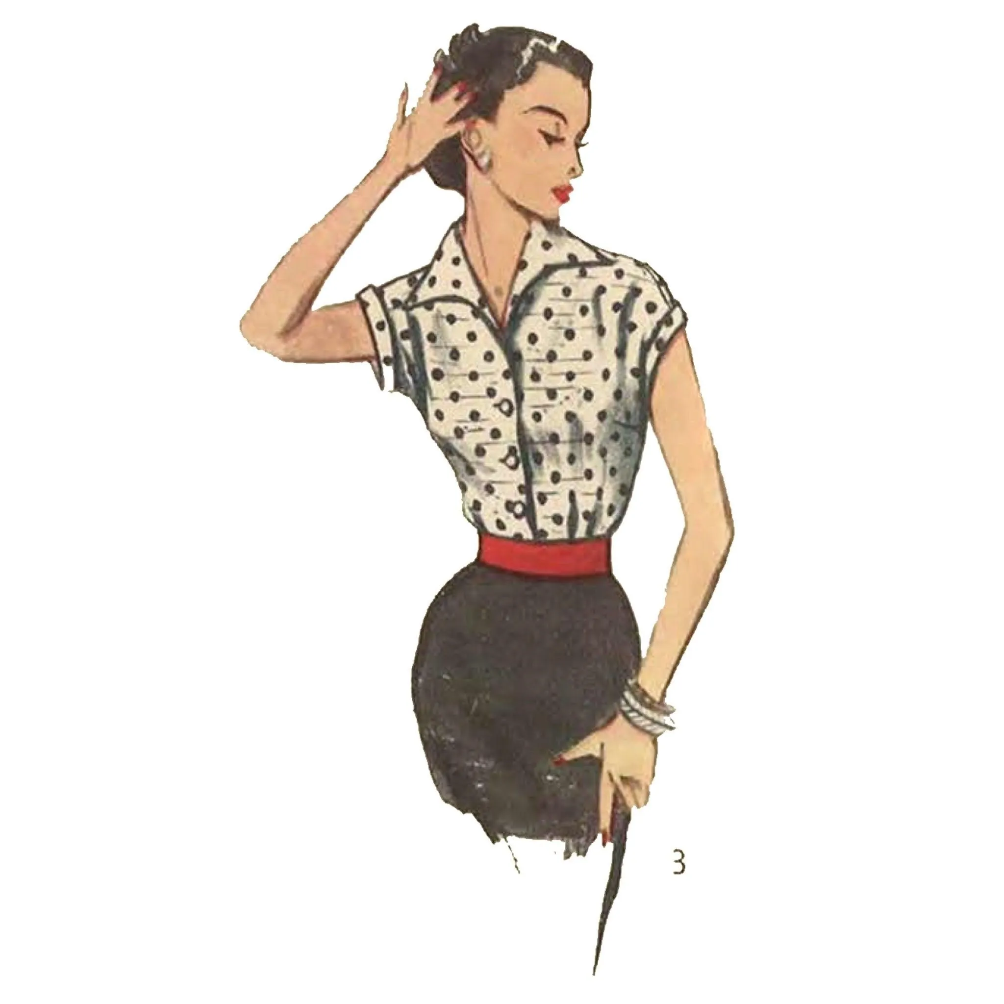 1950's Sewing Pattern Stylish  'Arietta' Blouse Pin Up Rockabilly - Bust 30" (76.2 cm)