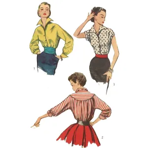 1950's Sewing Pattern Stylish  'Arietta' Blouse Pin Up Rockabilly - Bust 30" (76.2 cm)