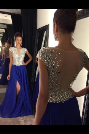 2024 Prom Dresses Scoop Beaded Bodice A Line Chiffon