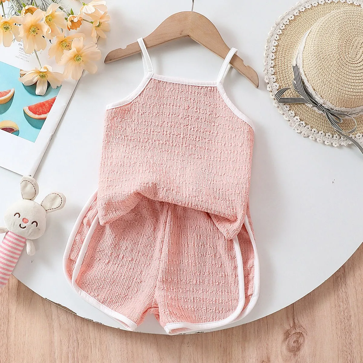 2pcs Toddler Girl Sweet Solid Color Top and Pants Sets
