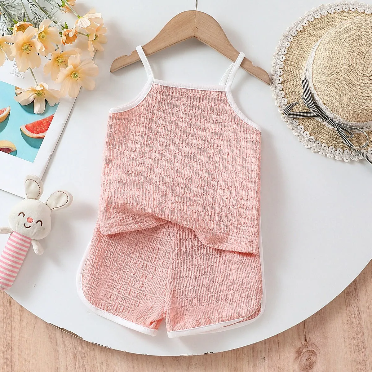 2pcs Toddler Girl Sweet Solid Color Top and Pants Sets