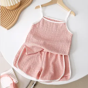 2pcs Toddler Girl Sweet Solid Color Top and Pants Sets