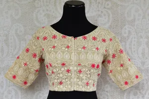 402258 Off White Lucknowi Embroidered Pre Stitched Designer Blouse