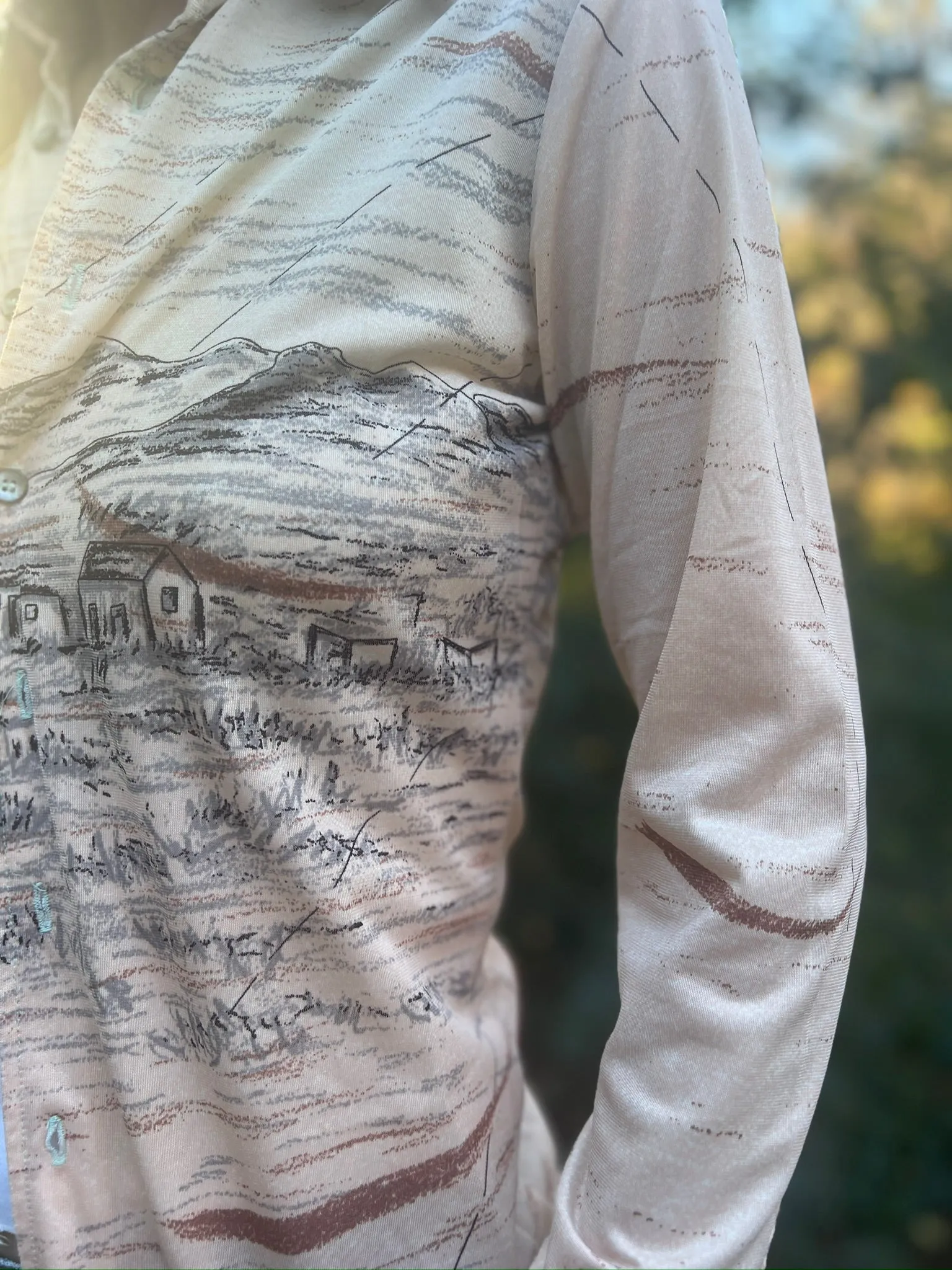 70s Disco Shirt Creme With Desert Scene, Geno