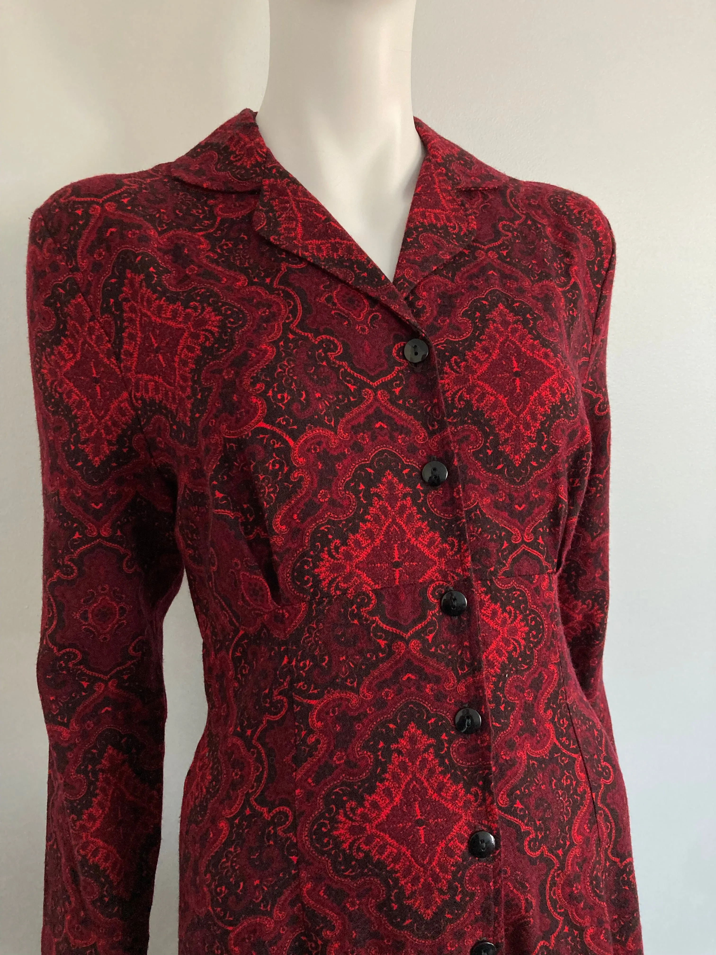 70s Does 40s Lightweight Wool Dress, Size S