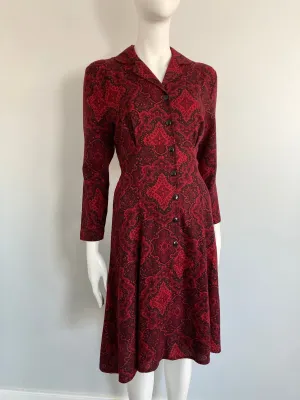 70s Does 40s Lightweight Wool Dress, Size S