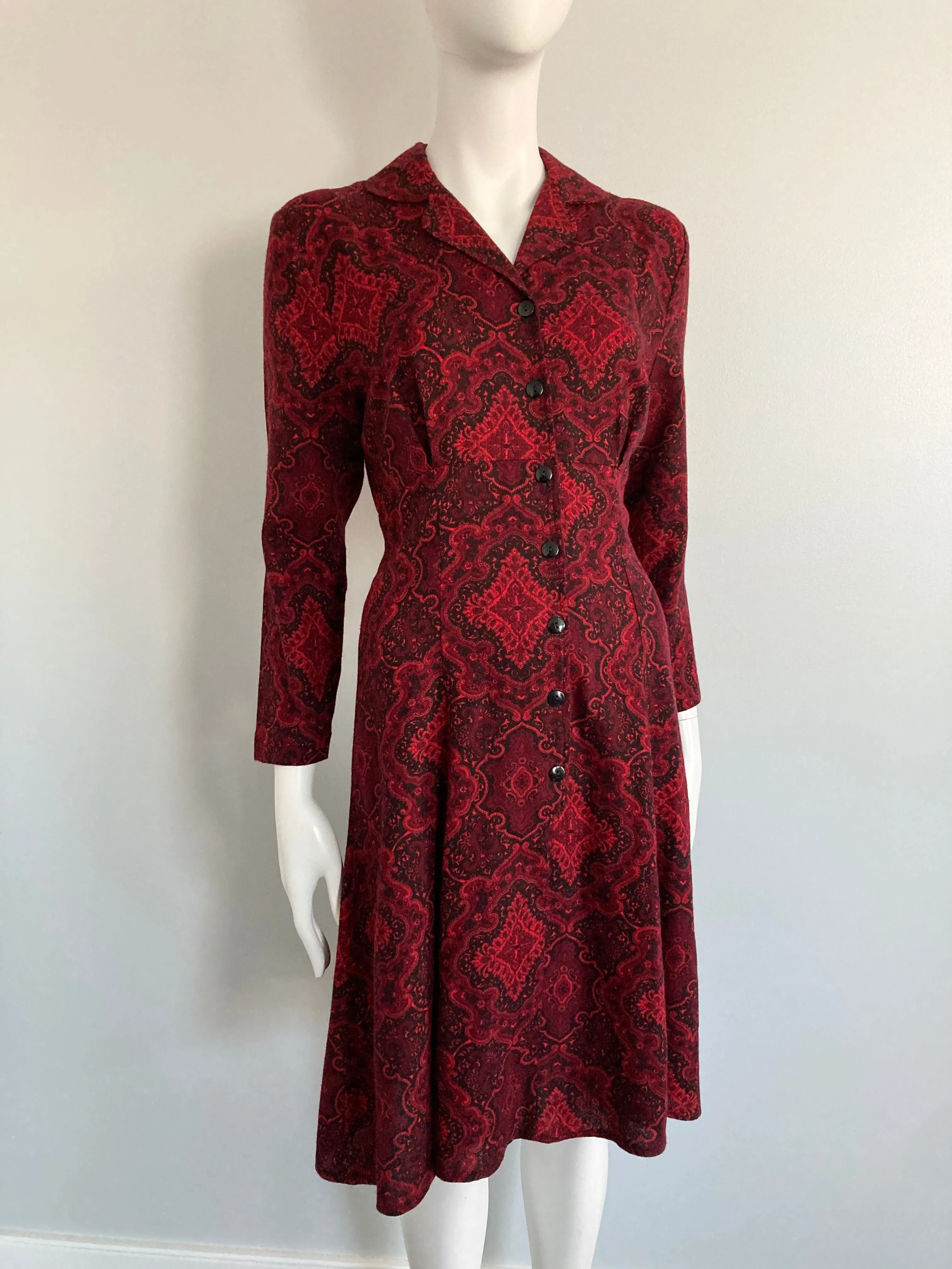 70s Does 40s Lightweight Wool Dress, Size S