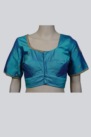 Aari Work Blouse in Stunning Blue - Exquisite Craftsmanship |JCSFashions