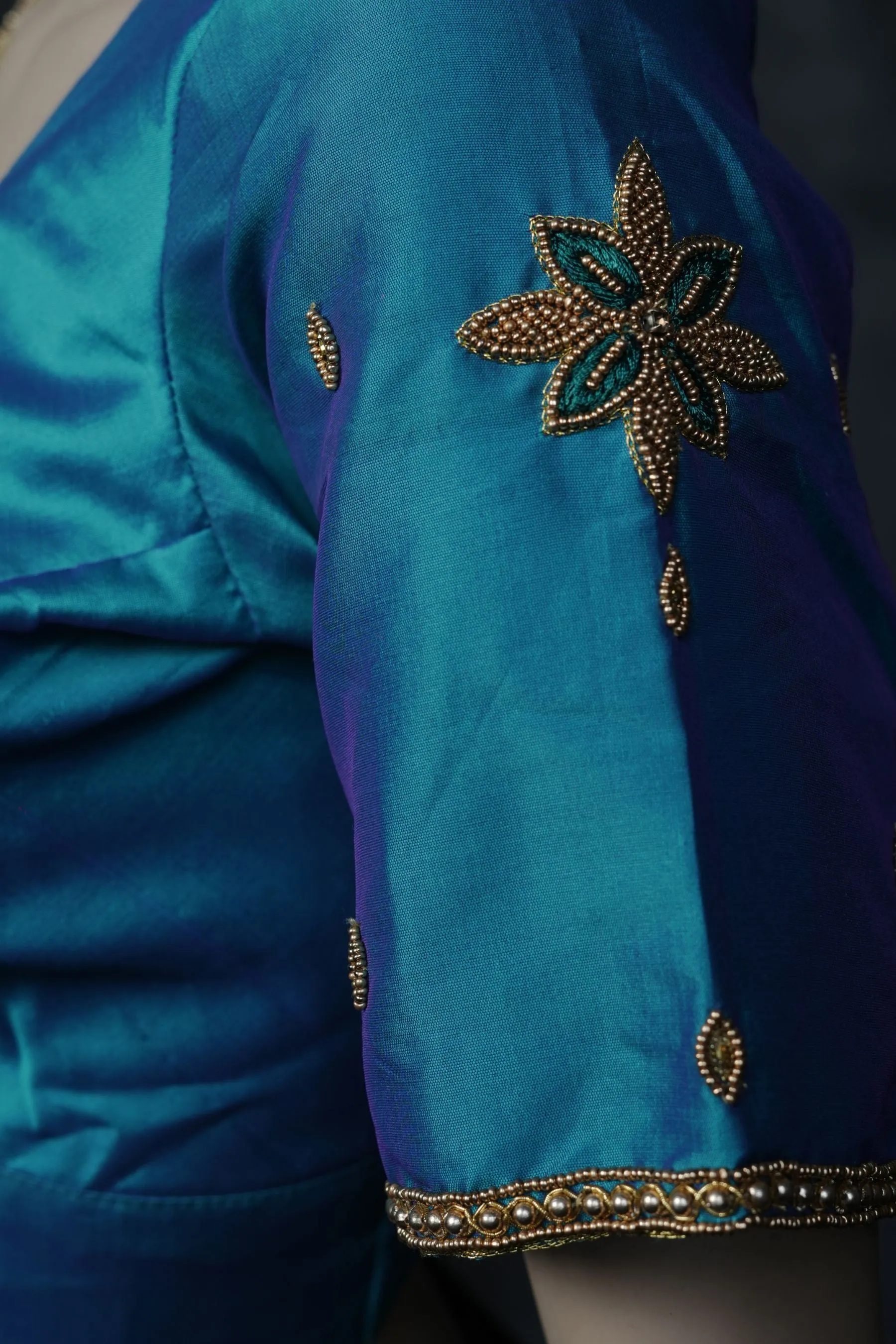 Aari Work Blouse in Stunning Blue - Exquisite Craftsmanship |JCSFashions
