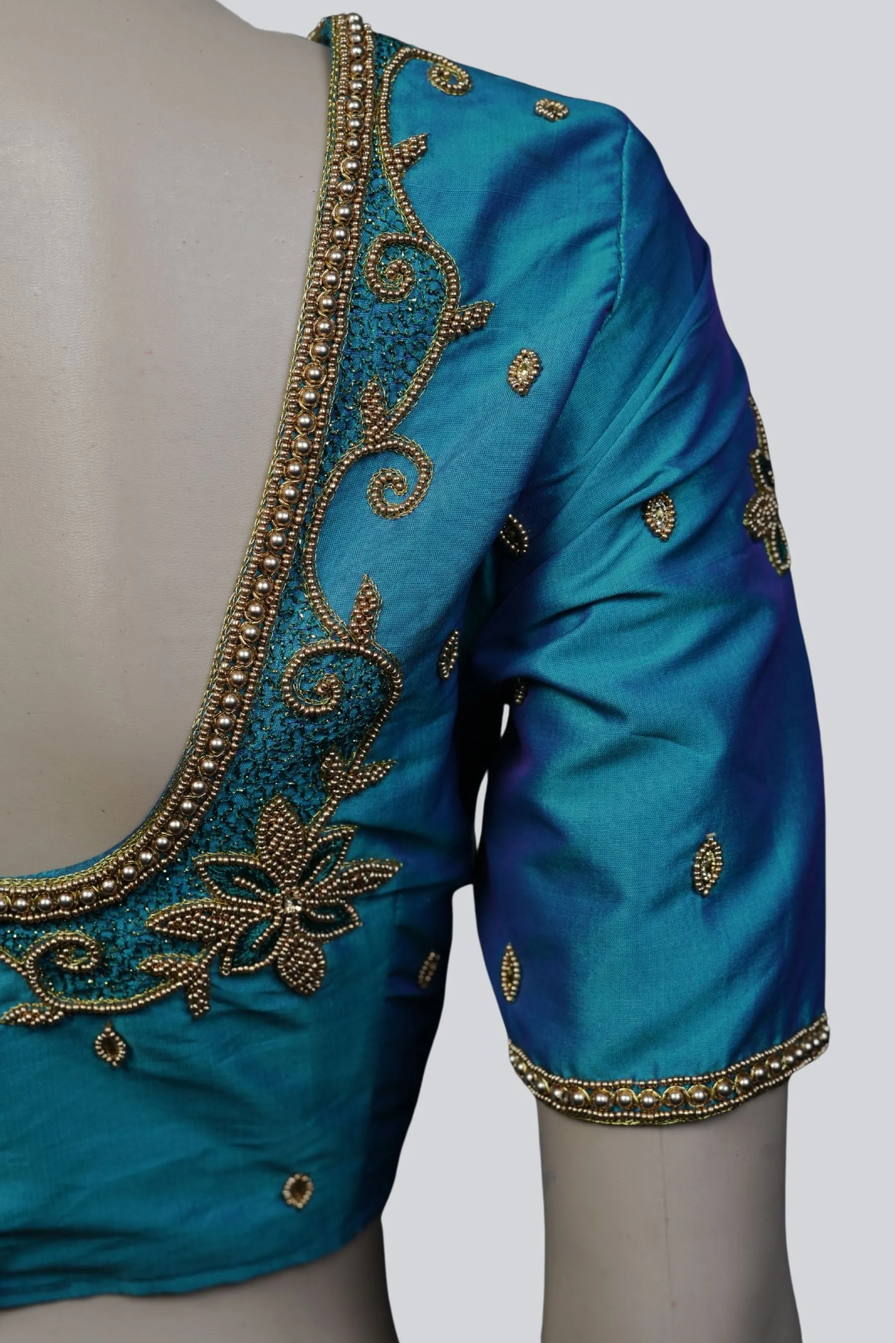 Aari Work Blouse in Stunning Blue - Exquisite Craftsmanship |JCSFashions
