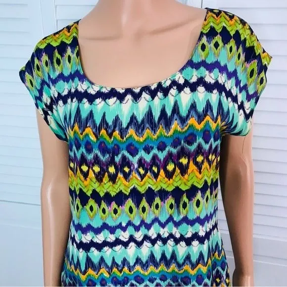 AMOUR VERT Silk Multicolor Short Sleeve Dress Size M
