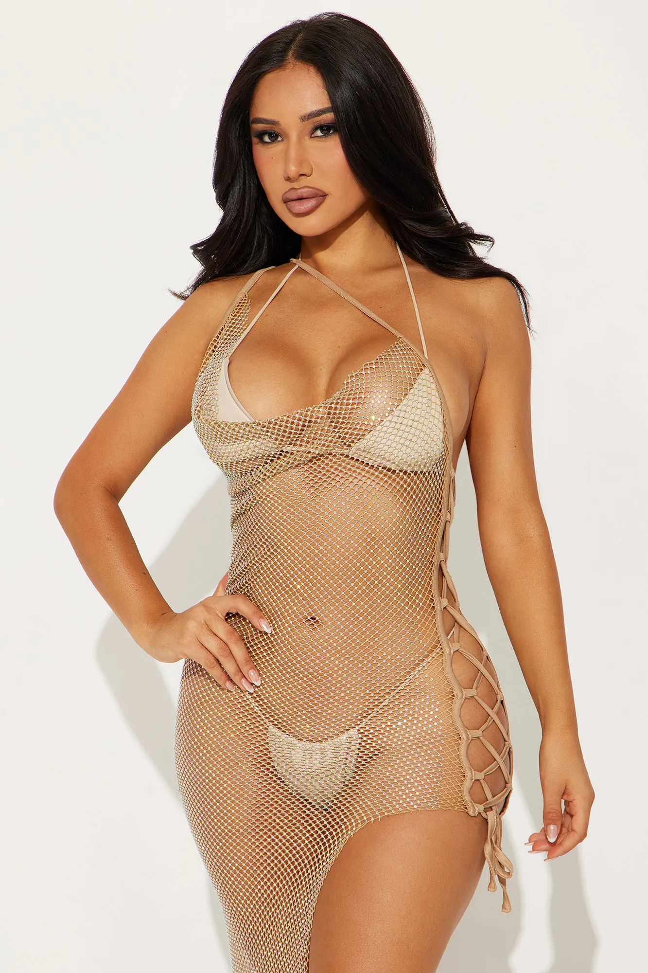 Andi Rhinestone Cover Up Maxi Dress - Gold