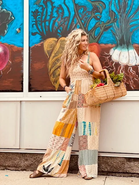Aquarius Patchwork Flowy Wide Leg Jumpsuit