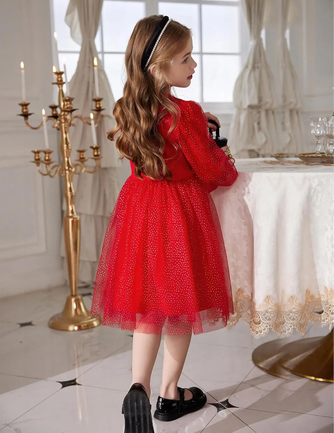 Arshiner Toddler Girls Dresses Long Sleeve Sequin Tulle Dress Party Tutu Dress