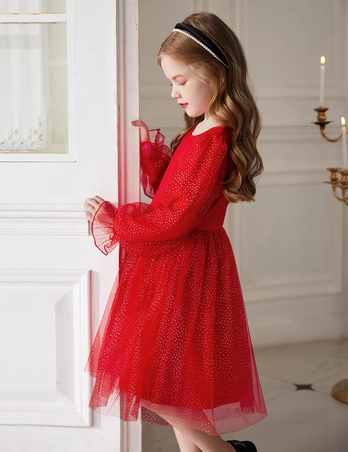 Arshiner Toddler Girls Dresses Long Sleeve Sequin Tulle Dress Party Tutu Dress