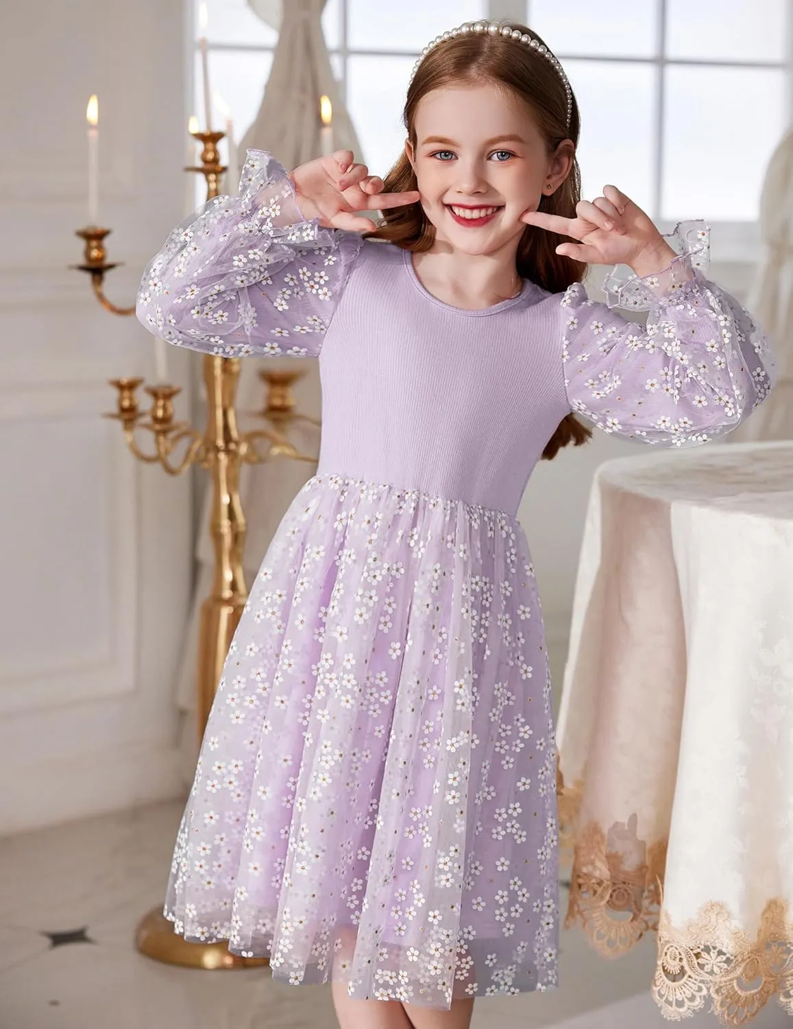 Arshiner Toddler Girls Dresses Long Sleeve Sequin Tulle Dress Party Tutu Dress