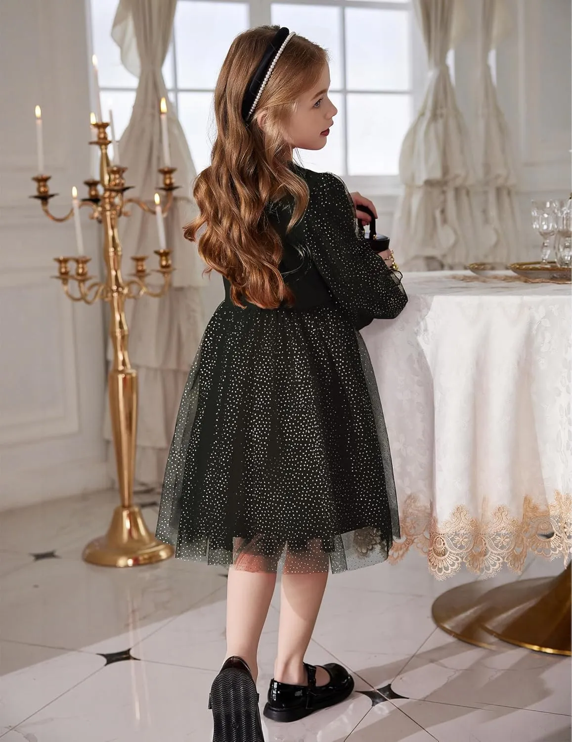 Arshiner Toddler Girls Dresses Long Sleeve Sequin Tulle Dress Party Tutu Dress