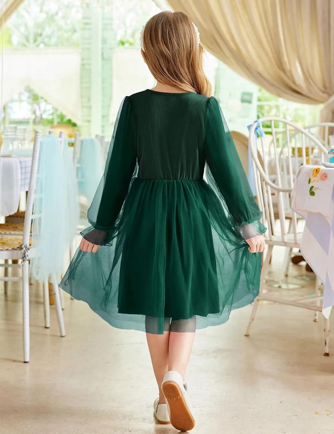 Arshiner Toddler Girls Dresses Long Sleeve Sequin Tulle Dress Party Tutu Dress