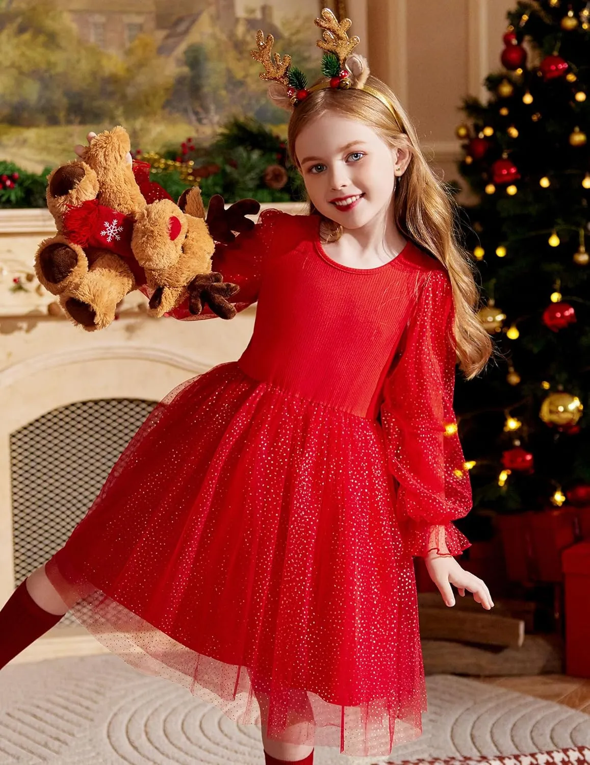 Arshiner Toddler Girls Dresses Long Sleeve Sequin Tulle Dress Party Tutu Dress