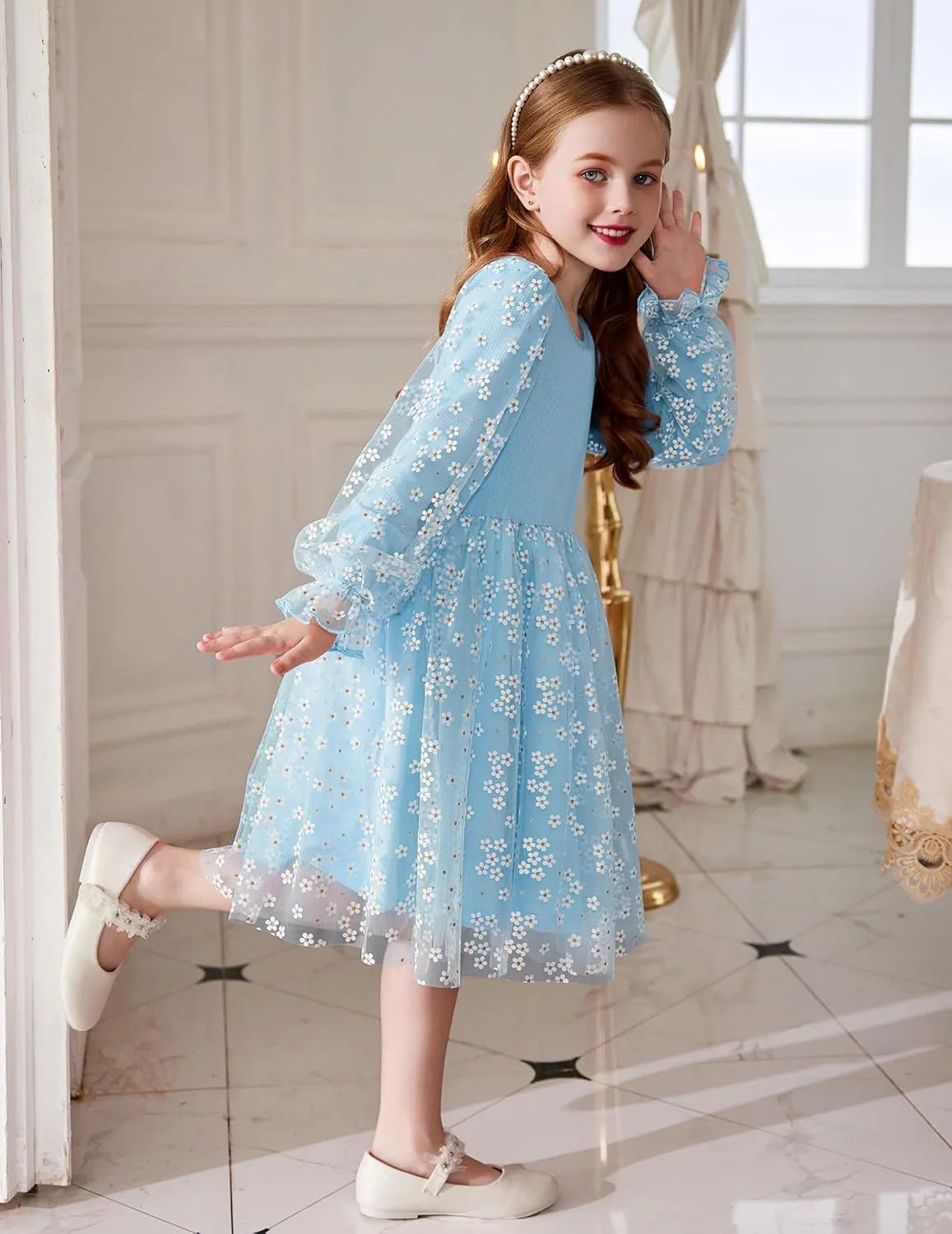 Arshiner Toddler Girls Dresses Long Sleeve Sequin Tulle Dress Party Tutu Dress