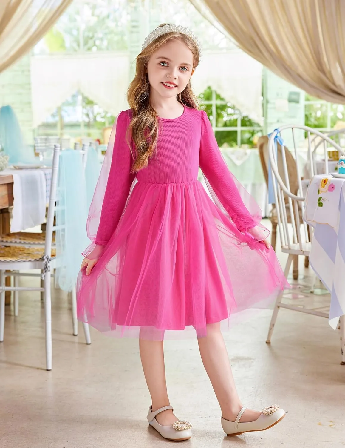 Arshiner Toddler Girls Dresses Long Sleeve Sequin Tulle Dress Party Tutu Dress