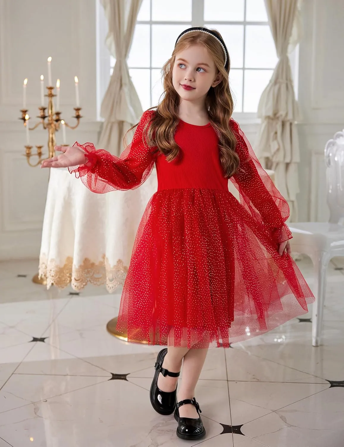 Arshiner Toddler Girls Dresses Long Sleeve Sequin Tulle Dress Party Tutu Dress