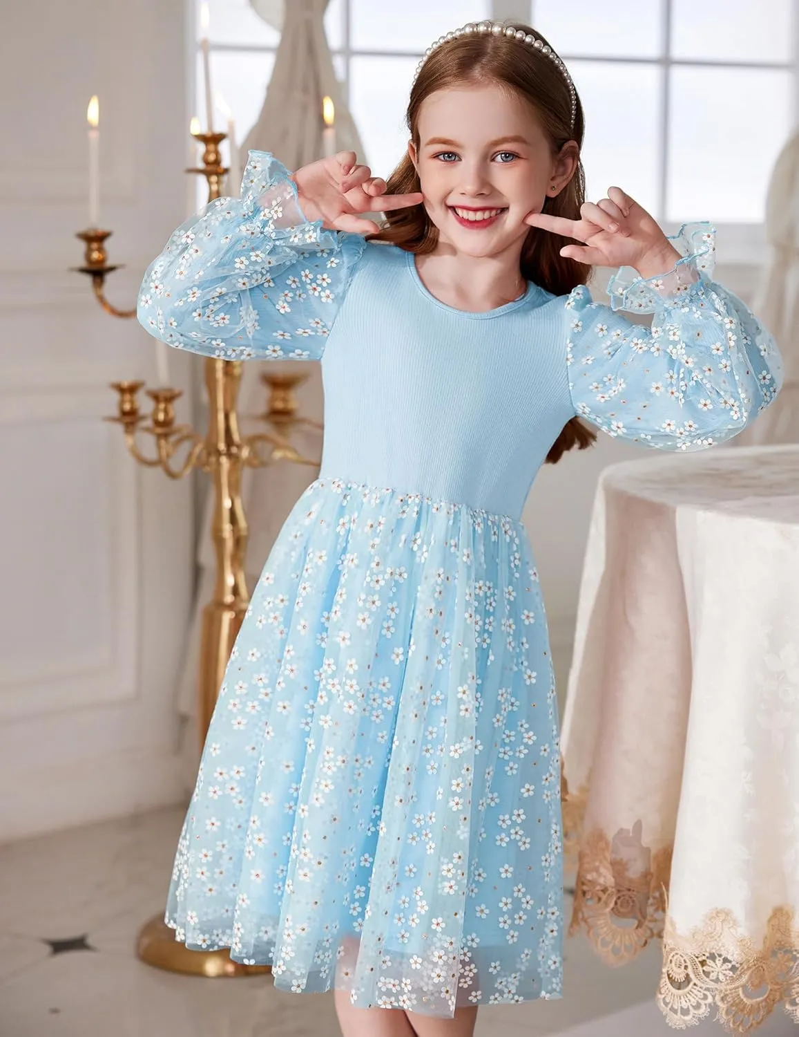 Arshiner Toddler Girls Dresses Long Sleeve Sequin Tulle Dress Party Tutu Dress