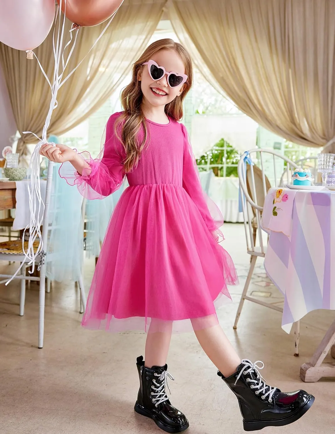 Arshiner Toddler Girls Dresses Long Sleeve Sequin Tulle Dress Party Tutu Dress