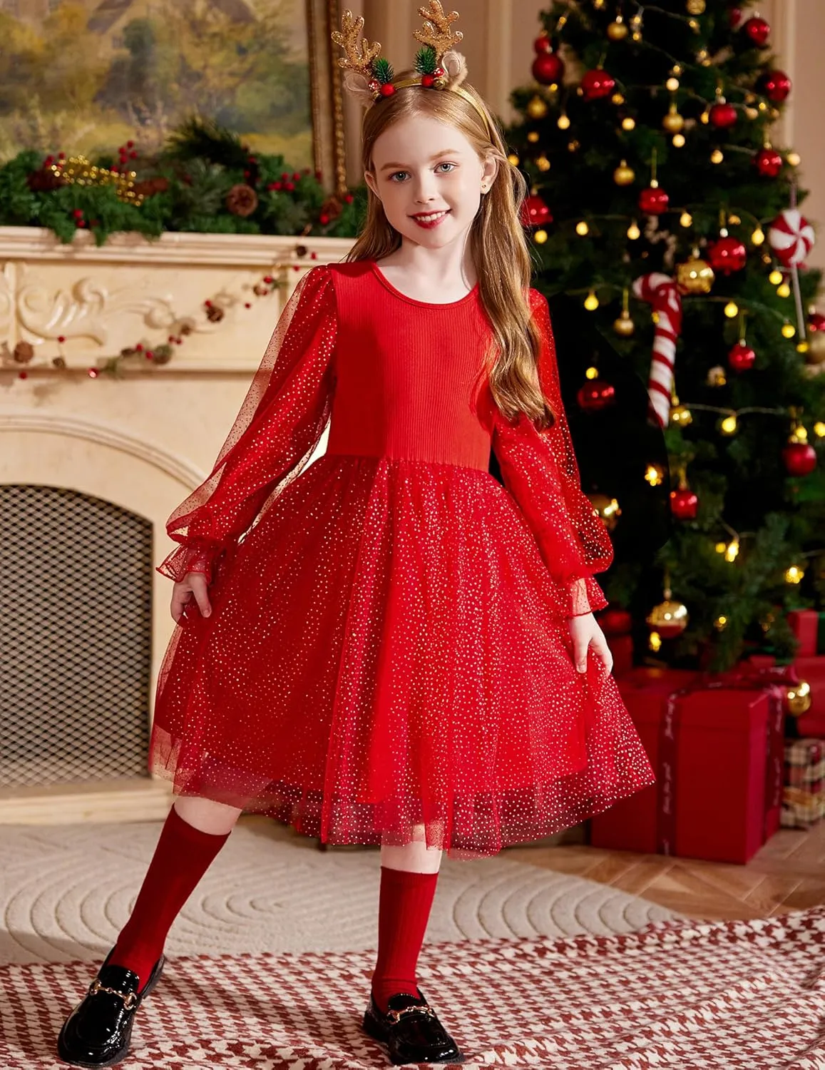Arshiner Toddler Girls Dresses Long Sleeve Sequin Tulle Dress Party Tutu Dress
