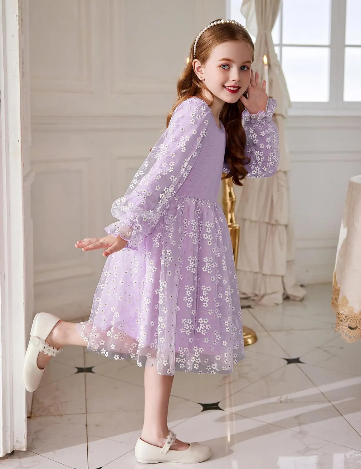 Arshiner Toddler Girls Dresses Long Sleeve Sequin Tulle Dress Party Tutu Dress