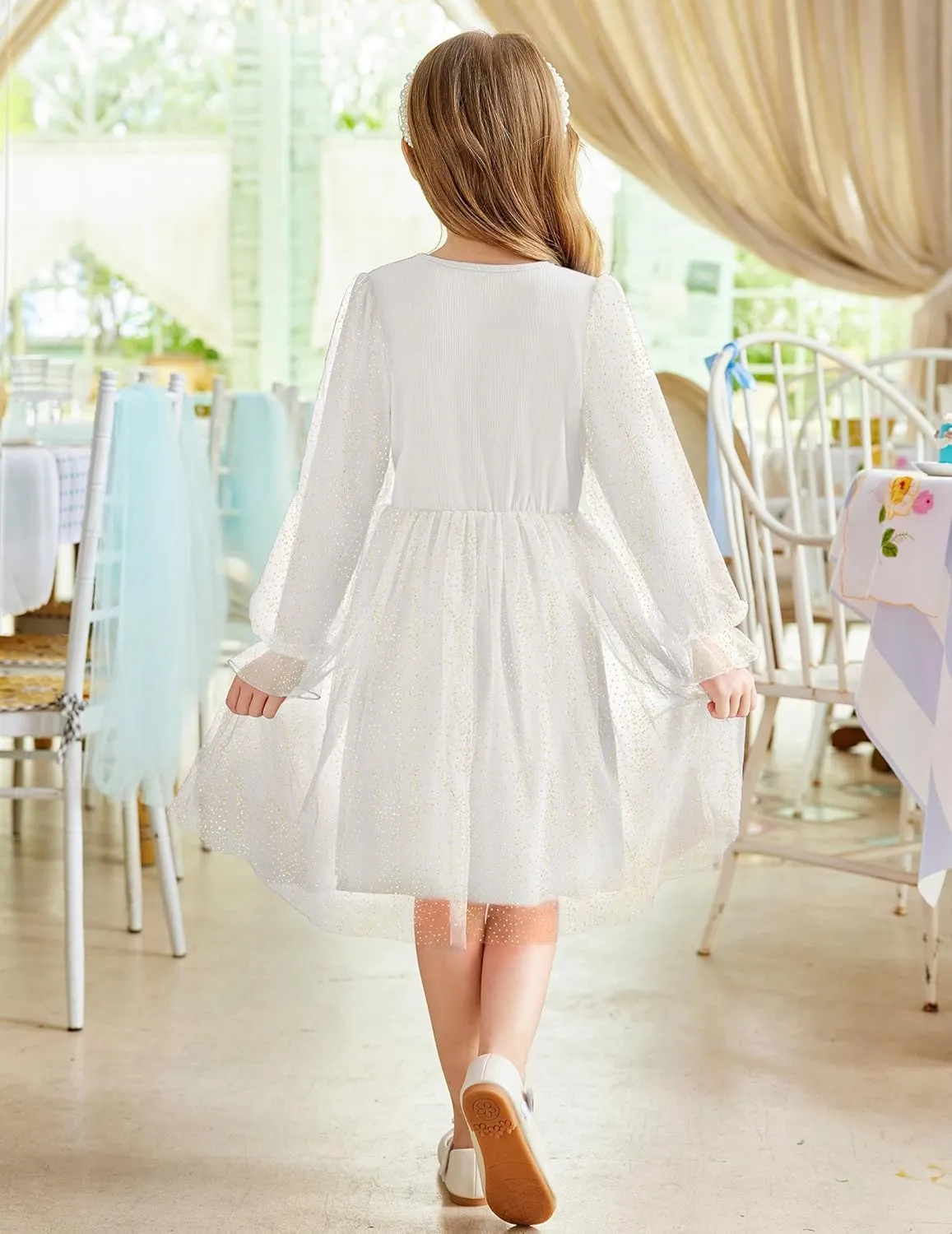 Arshiner Toddler Girls Dresses Long Sleeve Sequin Tulle Dress Party Tutu Dress