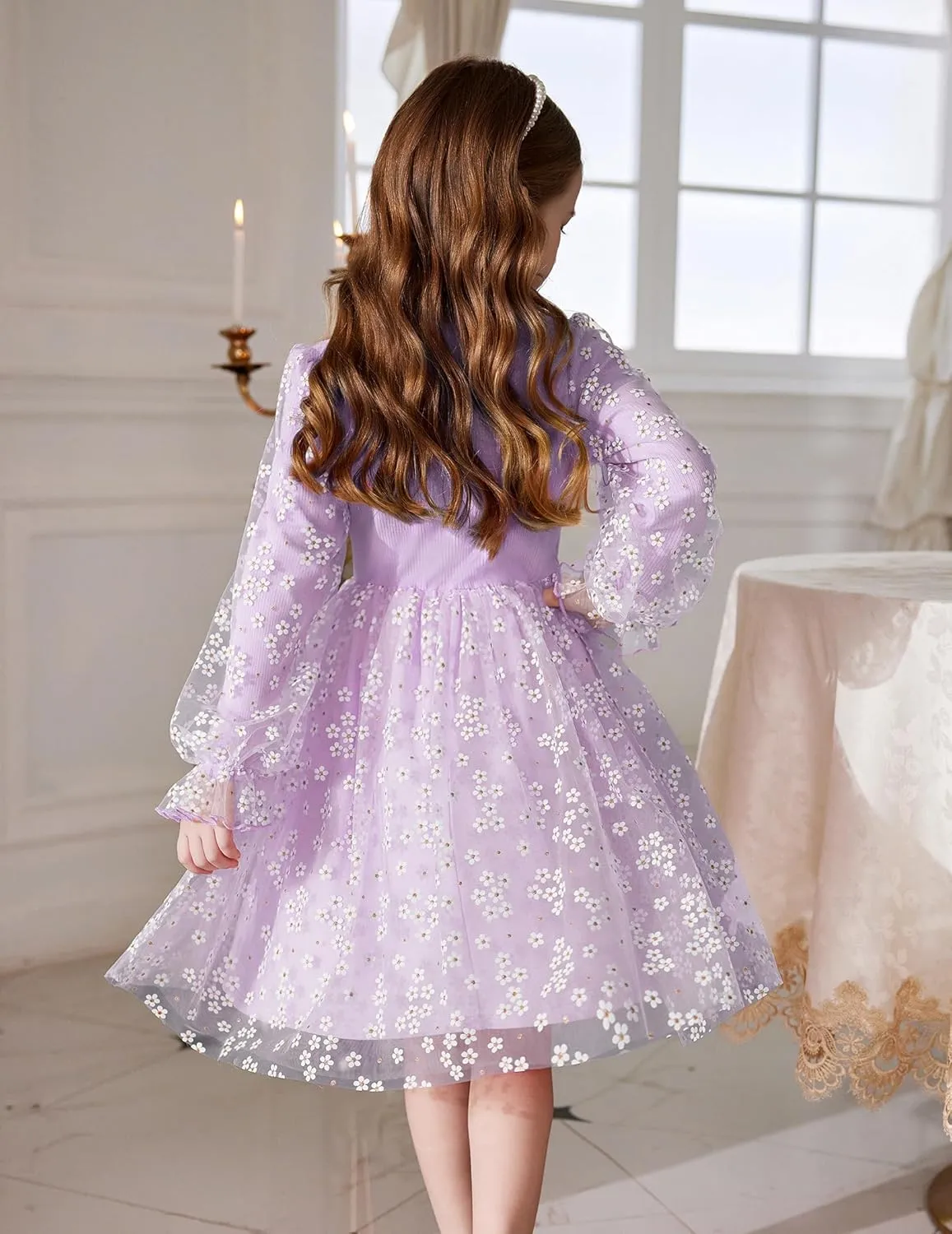 Arshiner Toddler Girls Dresses Long Sleeve Sequin Tulle Dress Party Tutu Dress