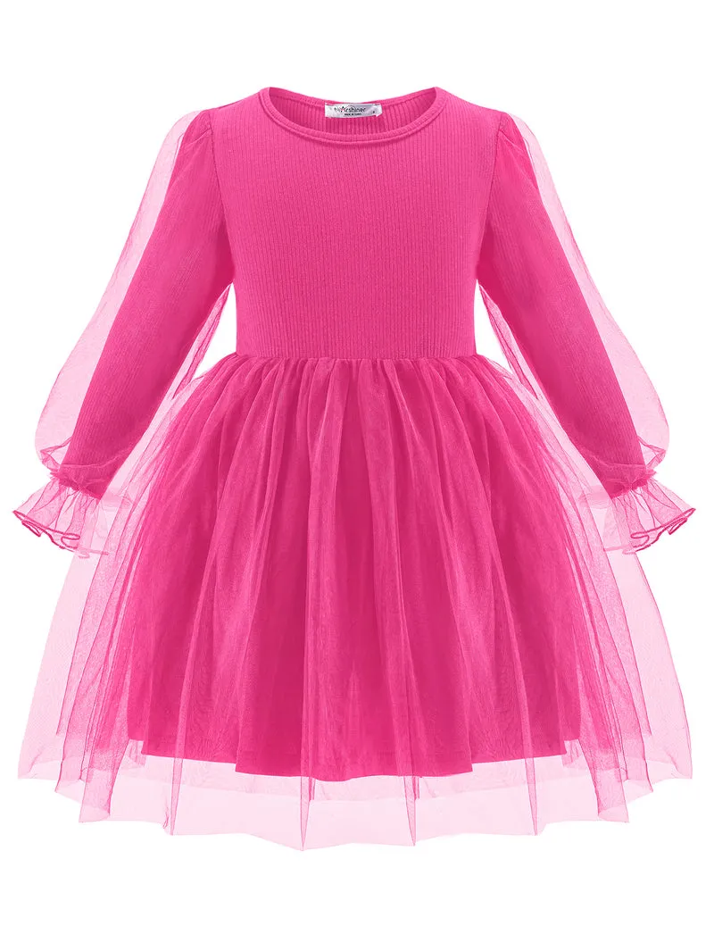 Arshiner Toddler Girls Dresses Long Sleeve Sequin Tulle Dress Party Tutu Dress