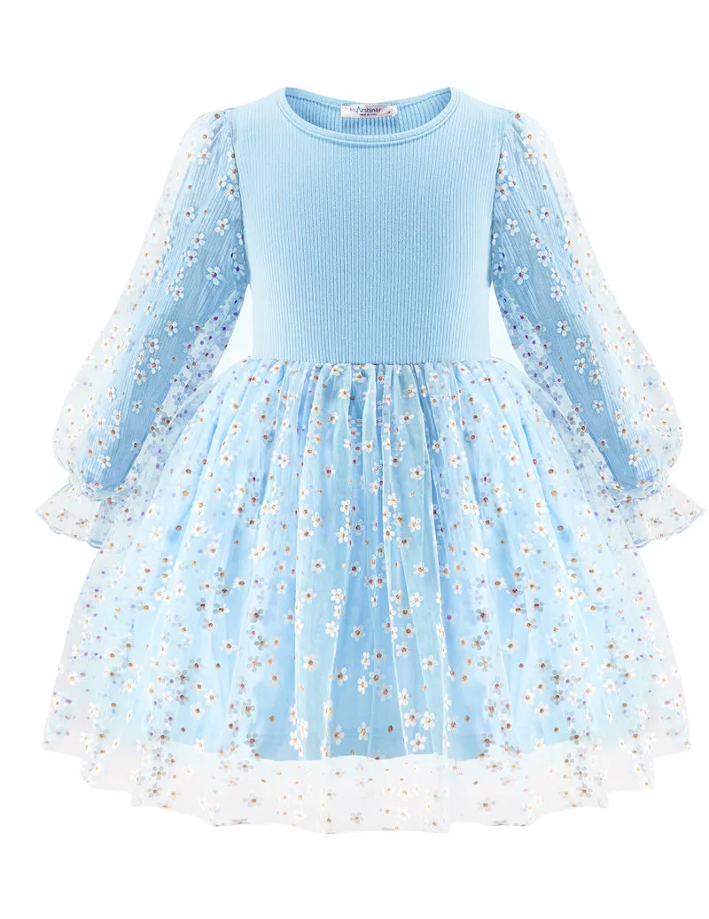 Arshiner Toddler Girls Dresses Long Sleeve Sequin Tulle Dress Party Tutu Dress