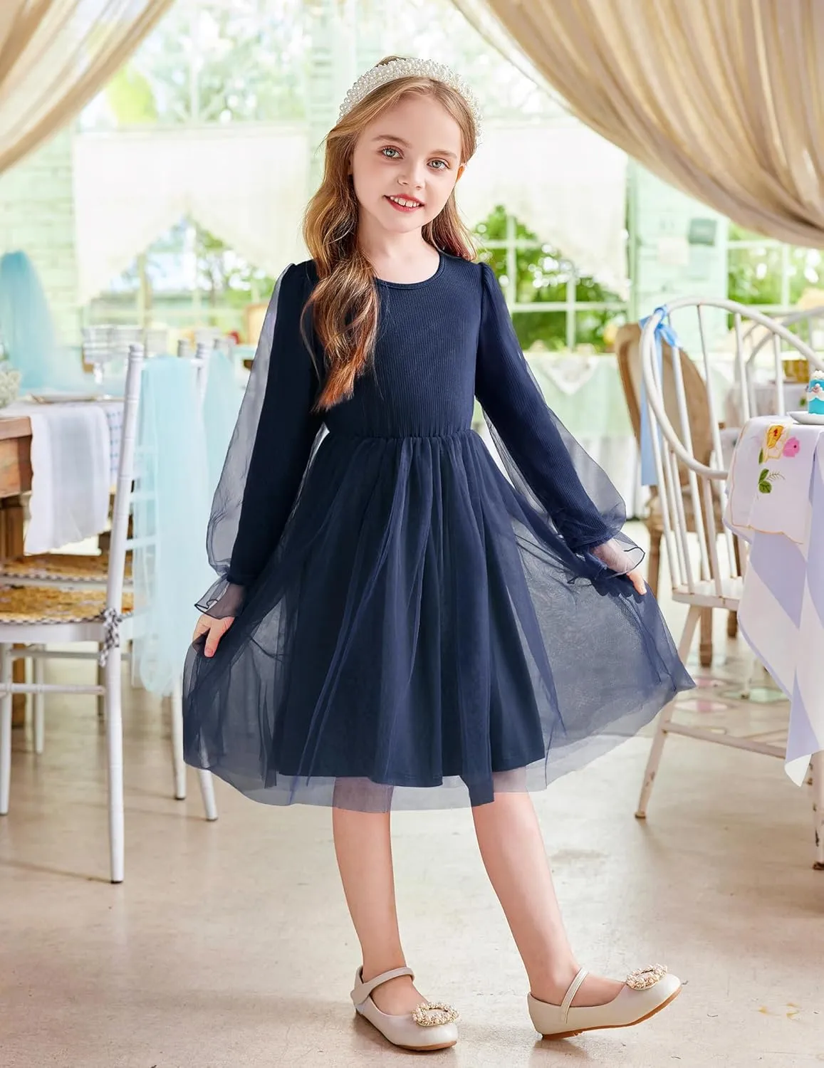 Arshiner Toddler Girls Dresses Long Sleeve Sequin Tulle Dress Party Tutu Dress
