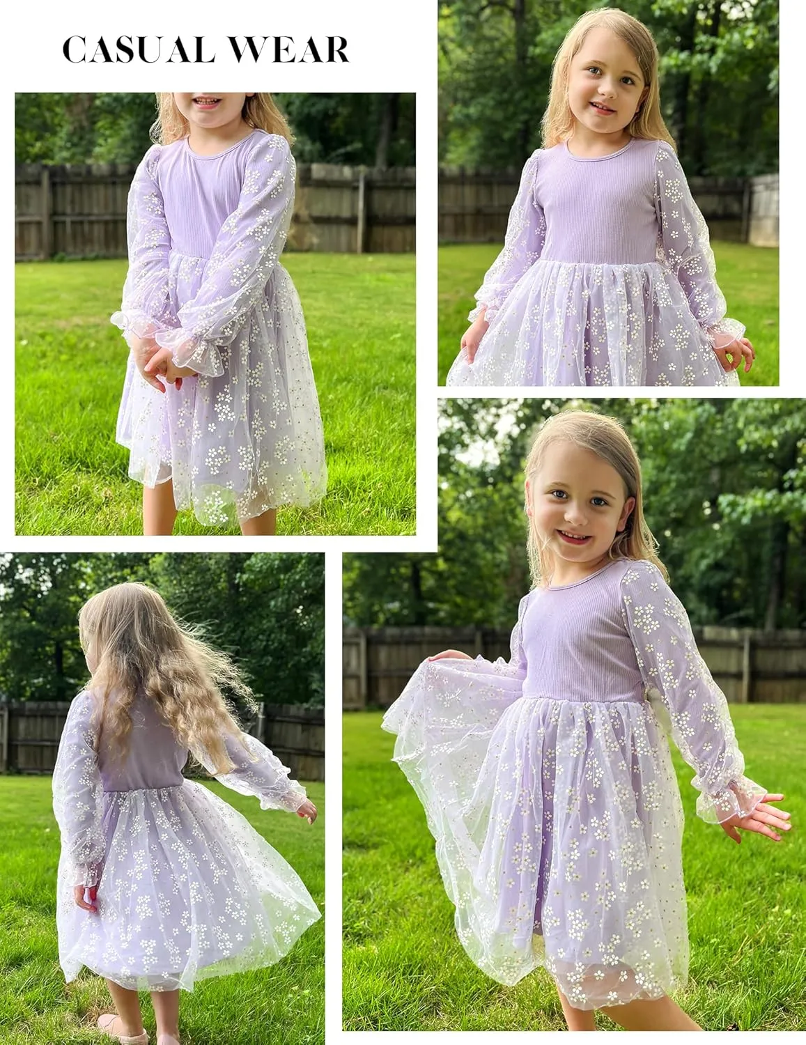 Arshiner Toddler Girls Dresses Long Sleeve Sequin Tulle Dress Party Tutu Dress