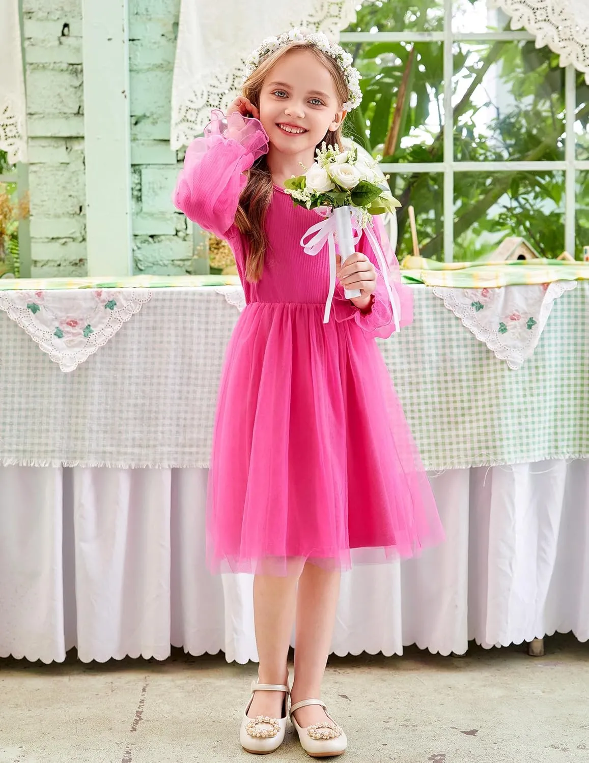 Arshiner Toddler Girls Dresses Long Sleeve Sequin Tulle Dress Party Tutu Dress
