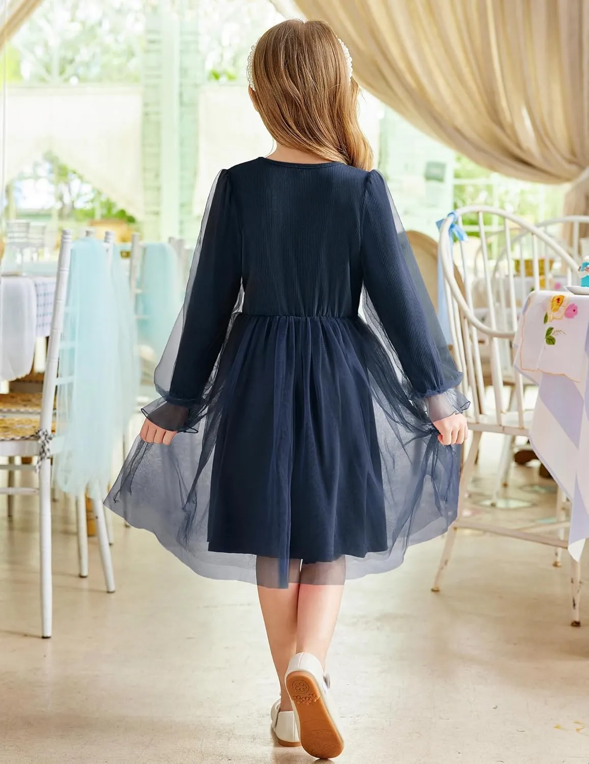 Arshiner Toddler Girls Dresses Long Sleeve Sequin Tulle Dress Party Tutu Dress