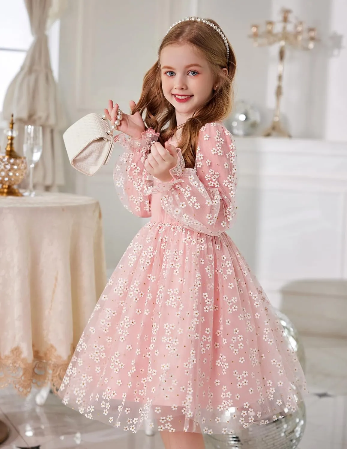 Arshiner Toddler Girls Dresses Long Sleeve Sequin Tulle Dress Party Tutu Dress