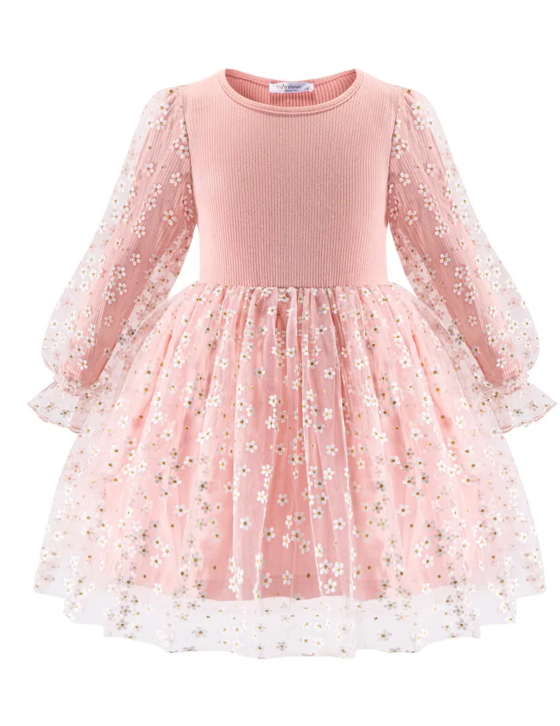 Arshiner Toddler Girls Dresses Long Sleeve Sequin Tulle Dress Party Tutu Dress