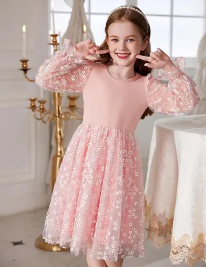 Arshiner Toddler Girls Dresses Long Sleeve Sequin Tulle Dress Party Tutu Dress