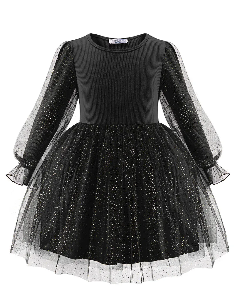 Arshiner Toddler Girls Dresses Long Sleeve Sequin Tulle Dress Party Tutu Dress