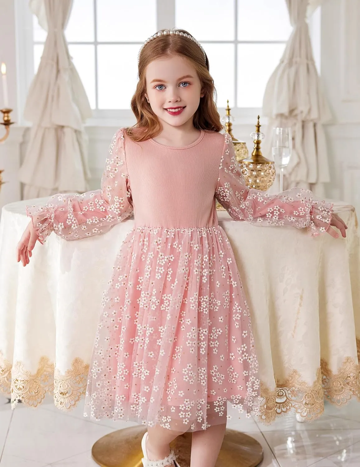 Arshiner Toddler Girls Dresses Long Sleeve Sequin Tulle Dress Party Tutu Dress