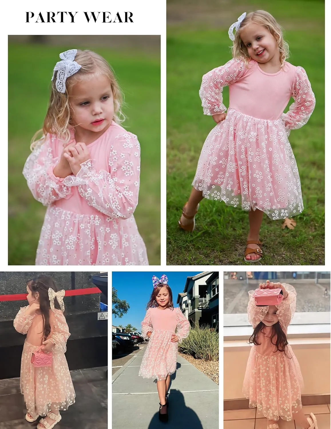 Arshiner Toddler Girls Dresses Long Sleeve Sequin Tulle Dress Party Tutu Dress