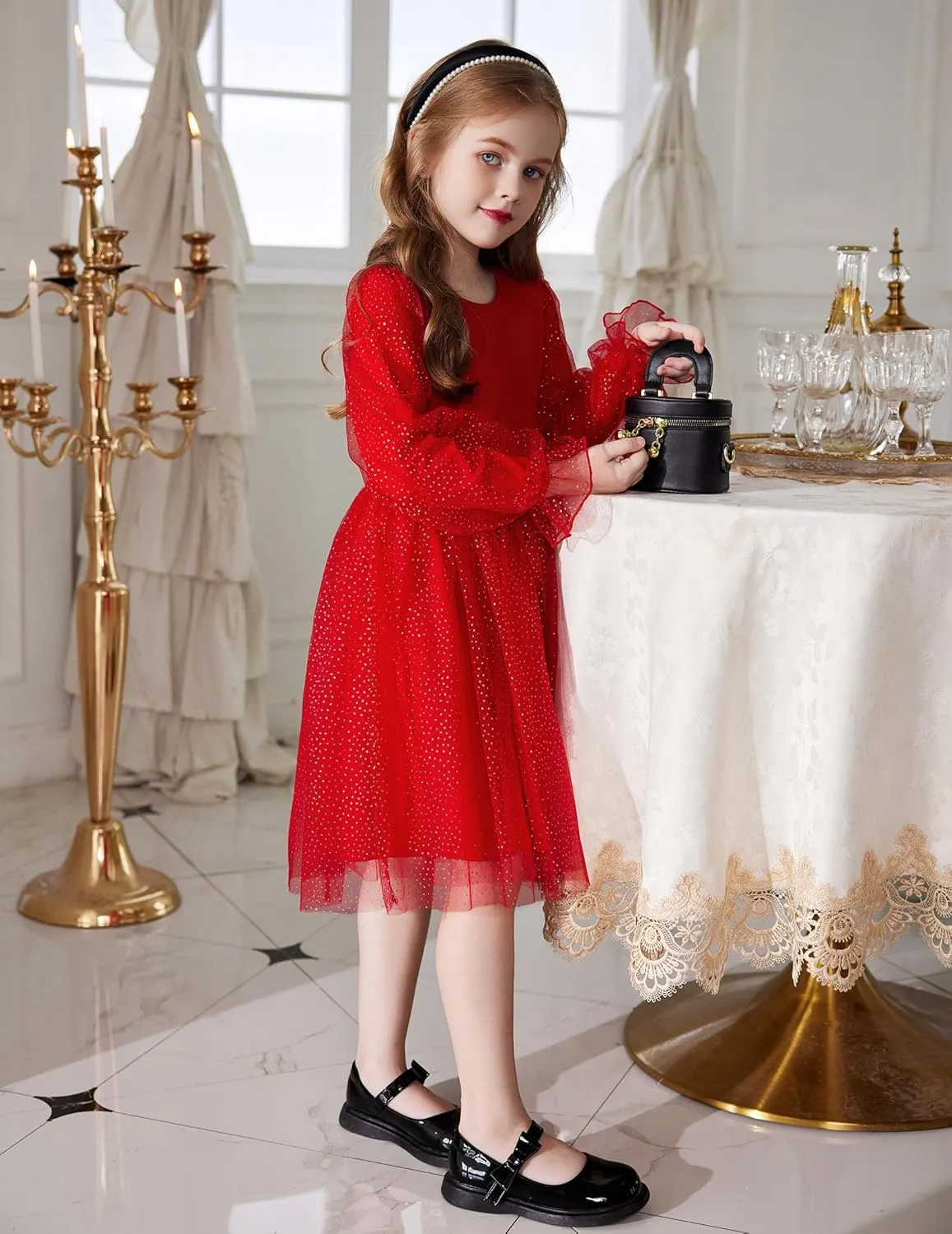 Arshiner Toddler Girls Dresses Long Sleeve Sequin Tulle Dress Party Tutu Dress