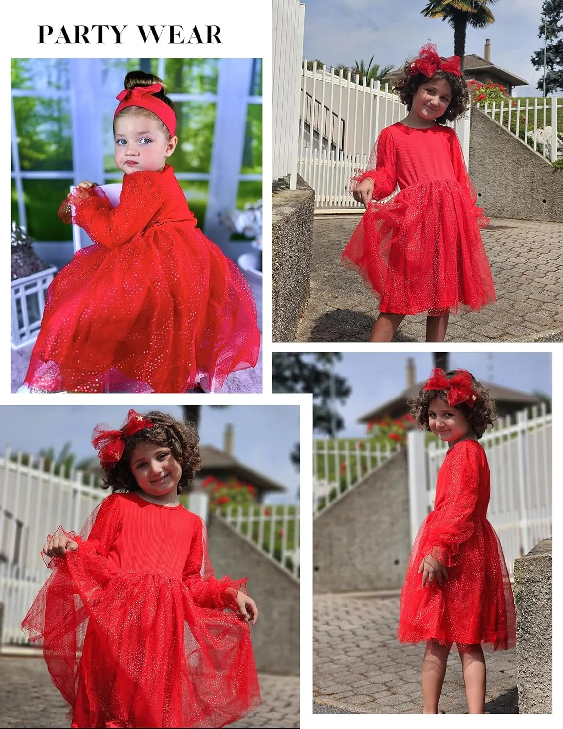 Arshiner Toddler Girls Dresses Long Sleeve Sequin Tulle Dress Party Tutu Dress