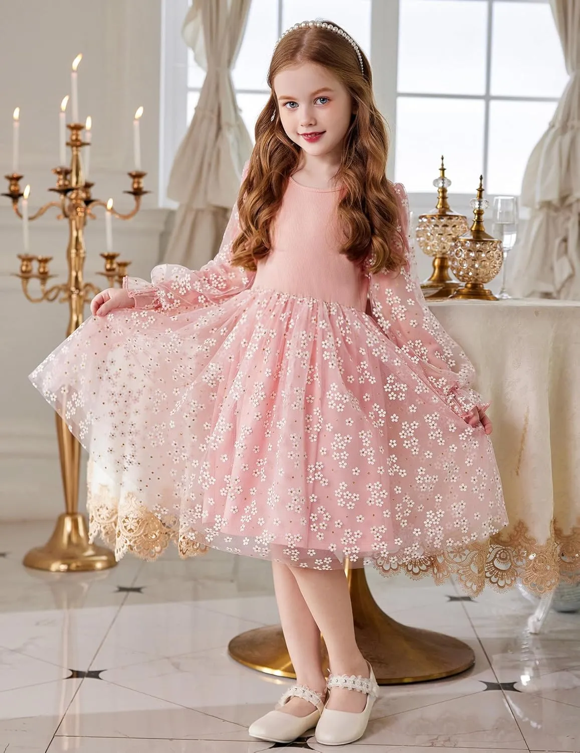 Arshiner Toddler Girls Dresses Long Sleeve Sequin Tulle Dress Party Tutu Dress