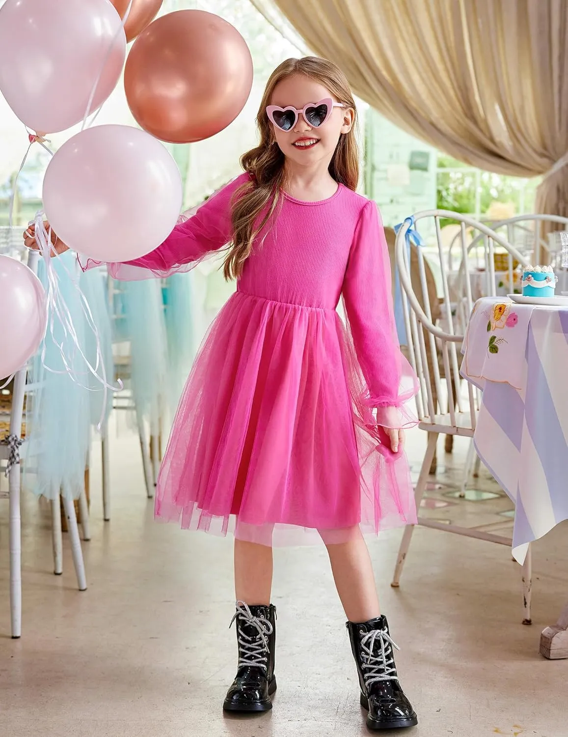 Arshiner Toddler Girls Dresses Long Sleeve Sequin Tulle Dress Party Tutu Dress