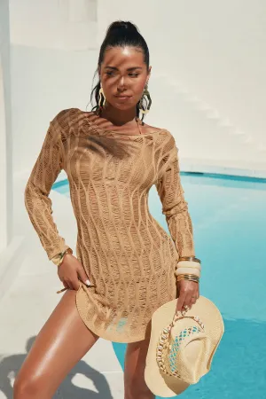 Audrey Crochet Cover Up Mini Dress - Sand