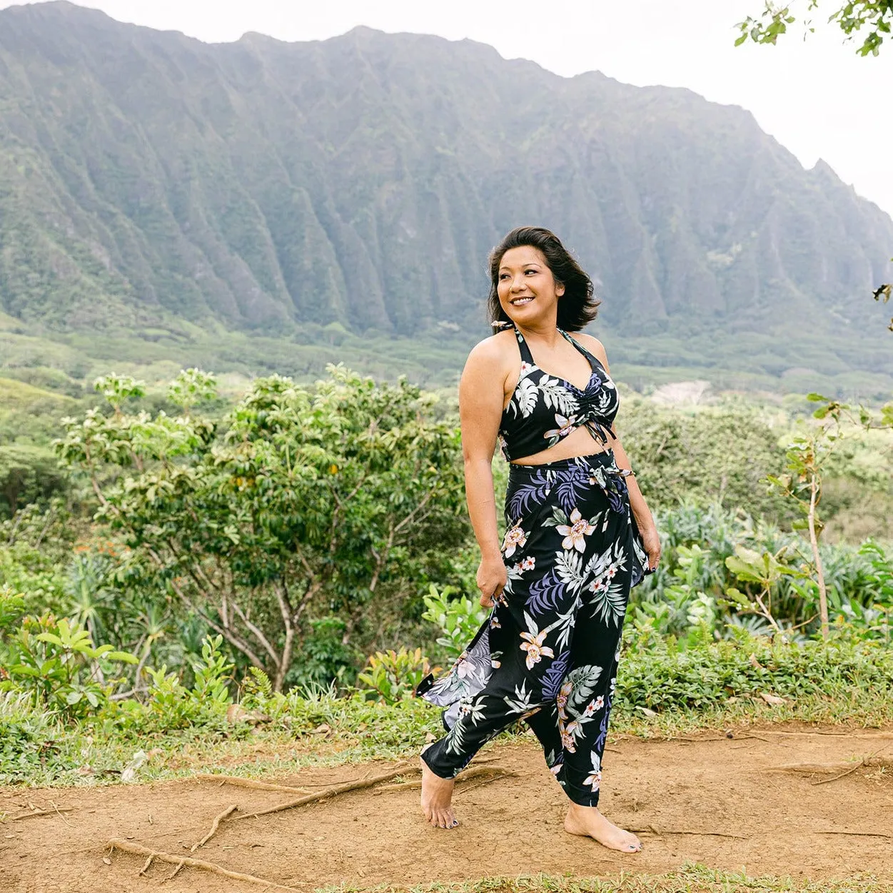 Bamboo Orchid Wrap Pants and Top Set, Made in Hawaii